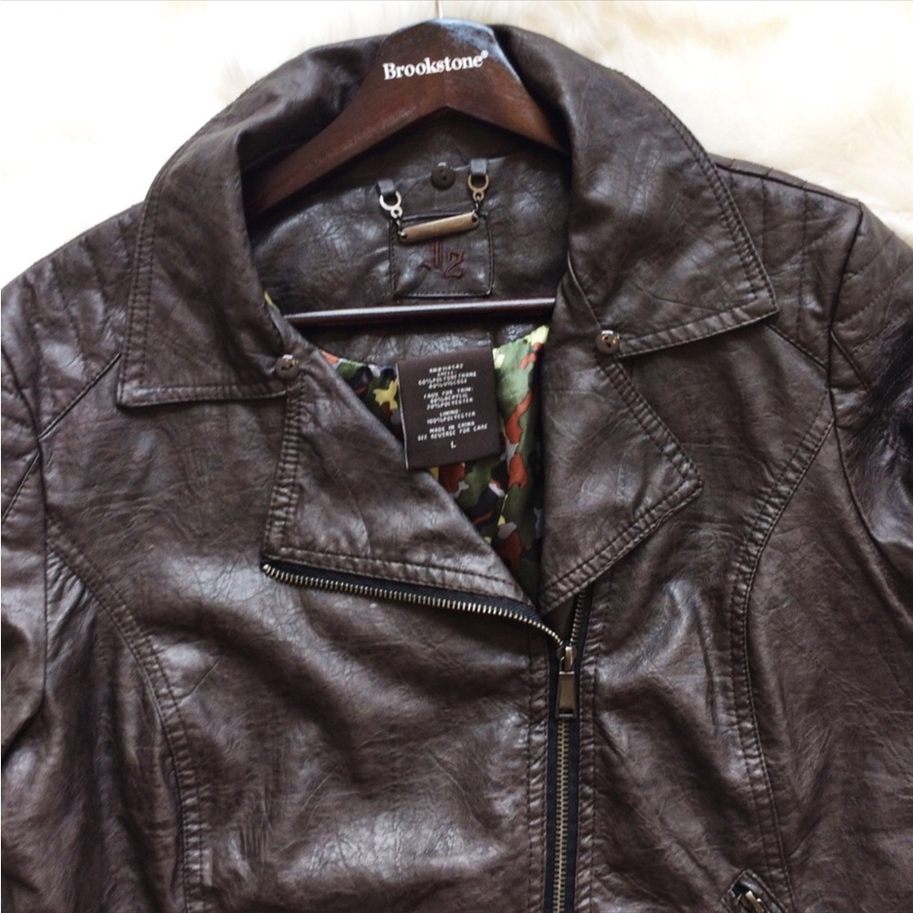 J2 Brown Faux Leather Cropped Moto Lined Jacket - Picture 10 of 16